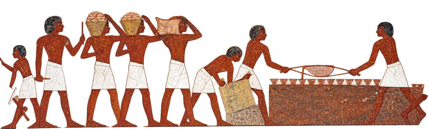 رسم جداري لعمال مصريين يحملون ويصنعون