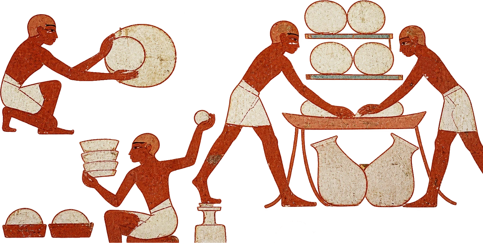 رسم جداري لحرفيين مصريين قدماء يشكلون الفخار والعجين