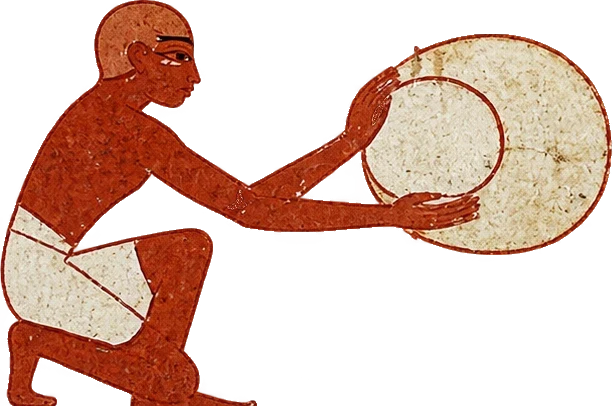 حرفي مصري قديم جالس يرفع طبق